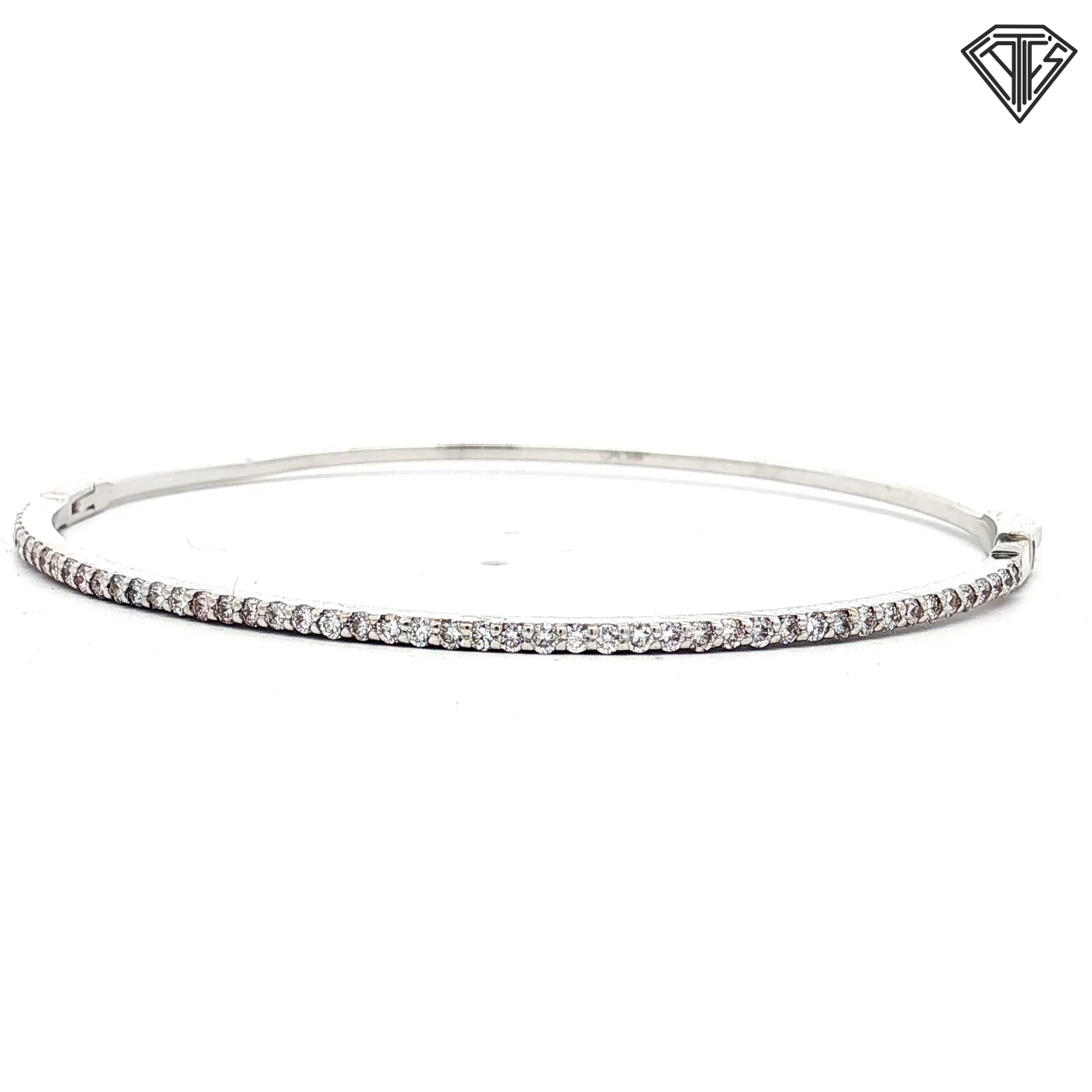 14k White Gold .50ct F VS2 Round Diamond Bangle Bracelet 1.5mm  6"inch