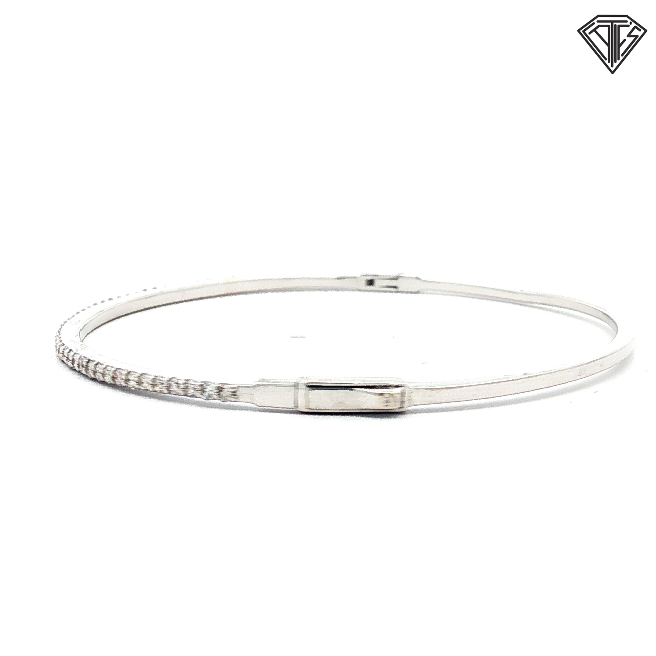 14k White Gold .50ct F VS2 Round Diamond Bangle Bracelet 1.5mm  6"inch