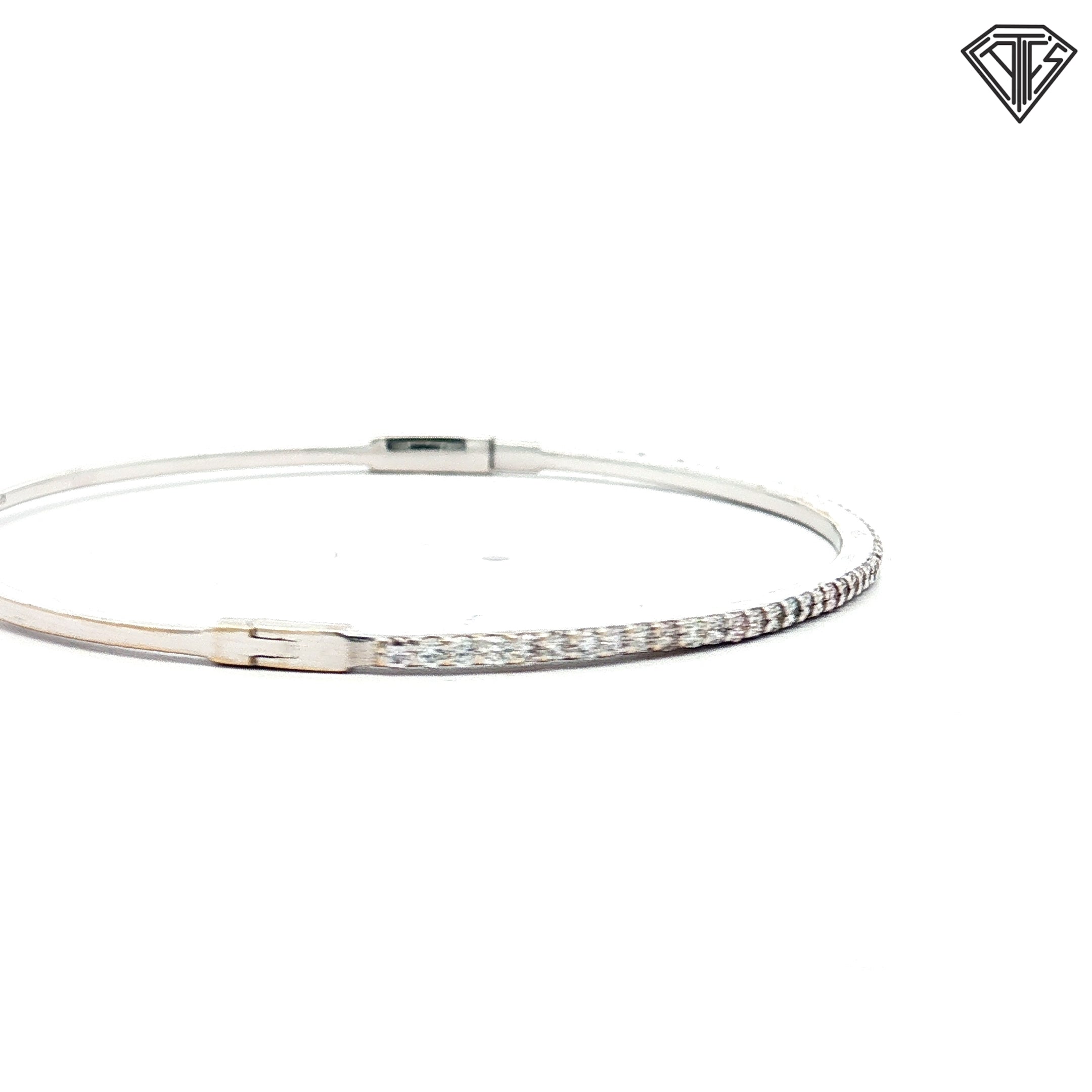 14k White Gold .50ct F VS2 Round Diamond Bangle Bracelet 1.5mm  6"inch