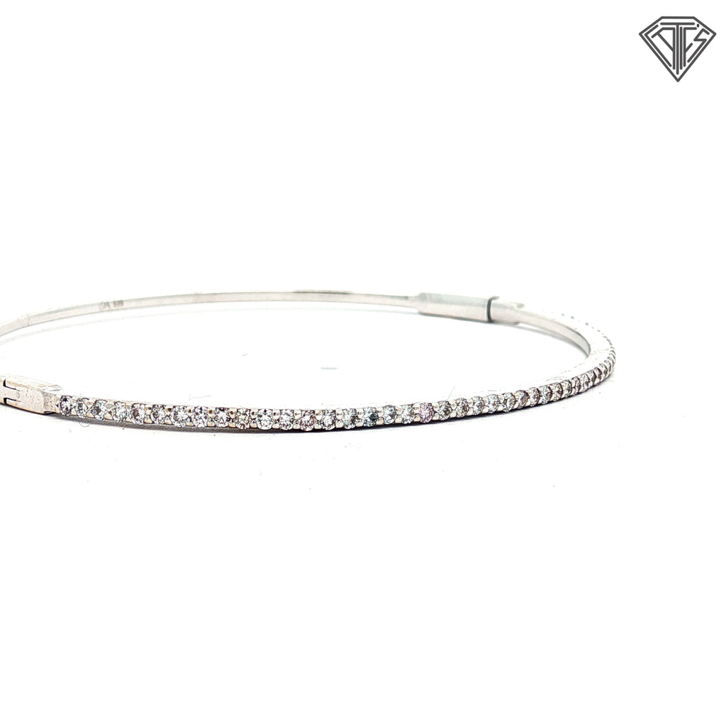 14k White Gold .50ct F VS2 Round Diamond Bangle Bracelet 1.5mm  6"inch
