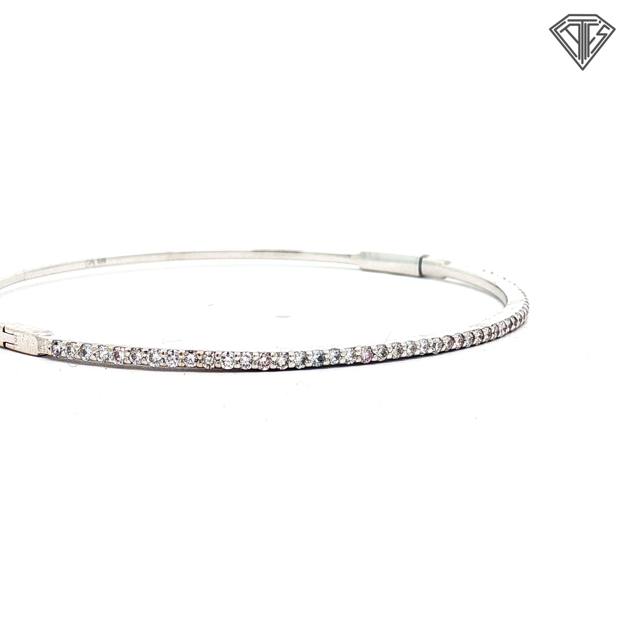 14k White Gold .50ct F VS2 Round Diamond Bangle Bracelet 1.5mm  6"inch