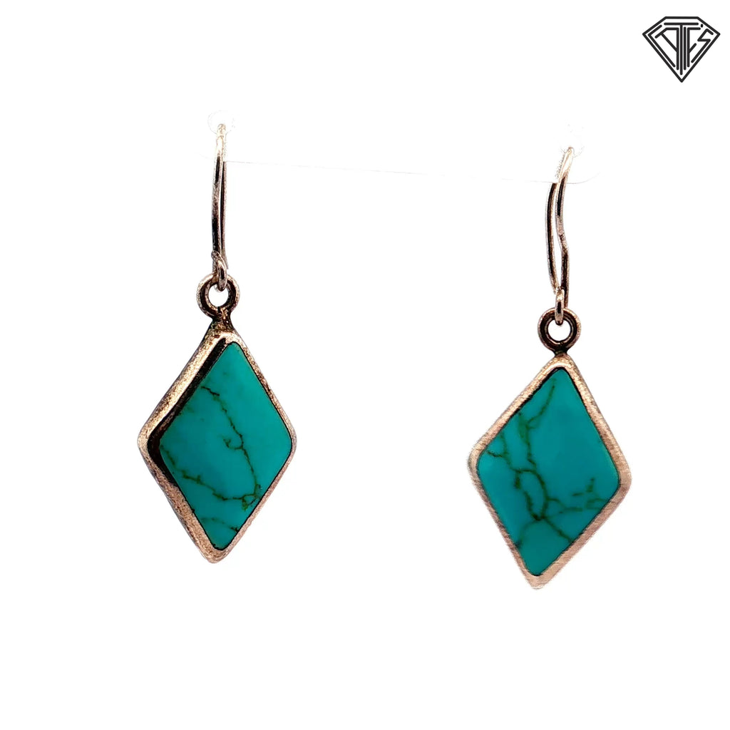 Vintage Silver (925) Mexican Turquoise Dangle Earrings Diamond Shaped Inlays