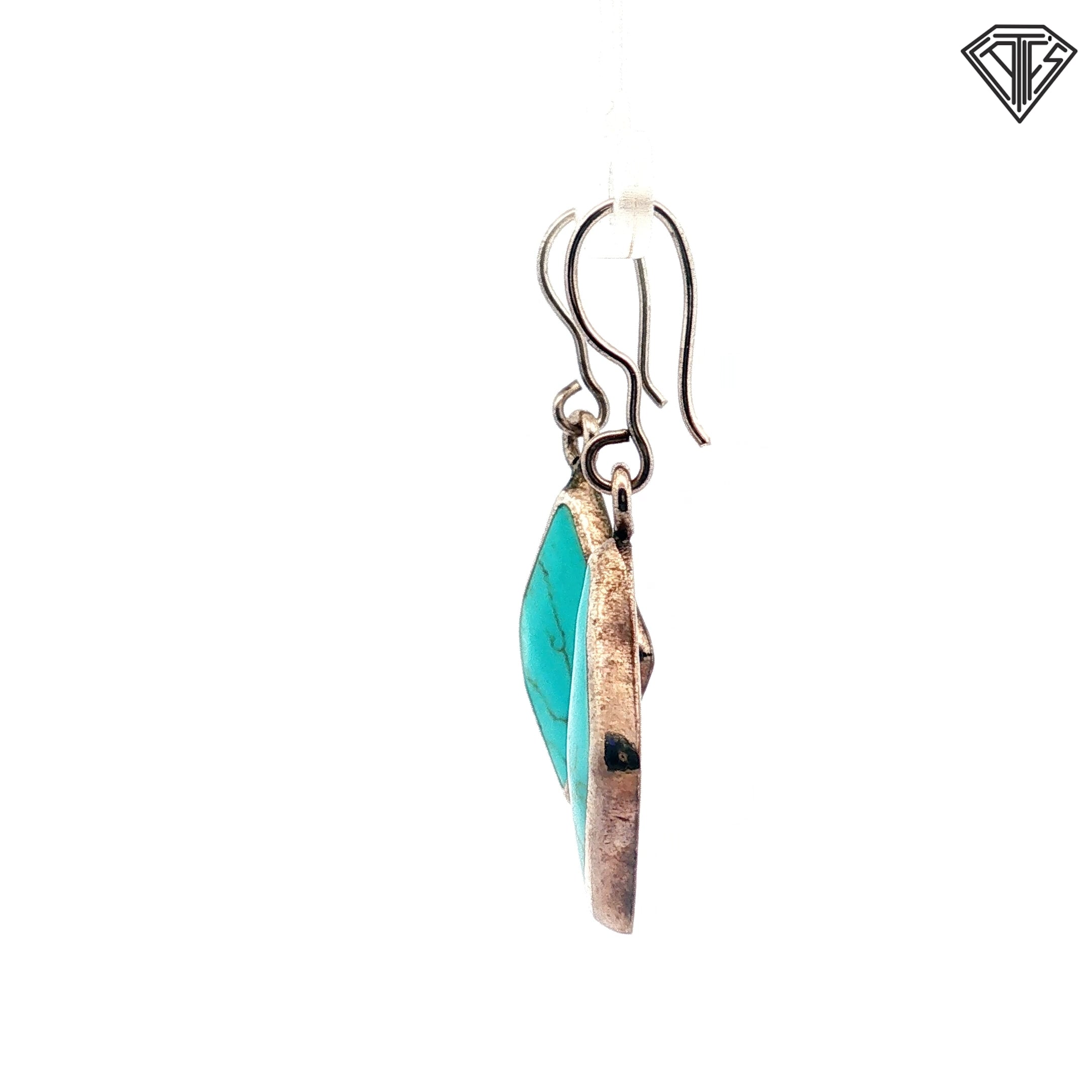 Vintage Silver (925) Mexican Turquoise Dangle Earrings Diamond Shaped Inlays