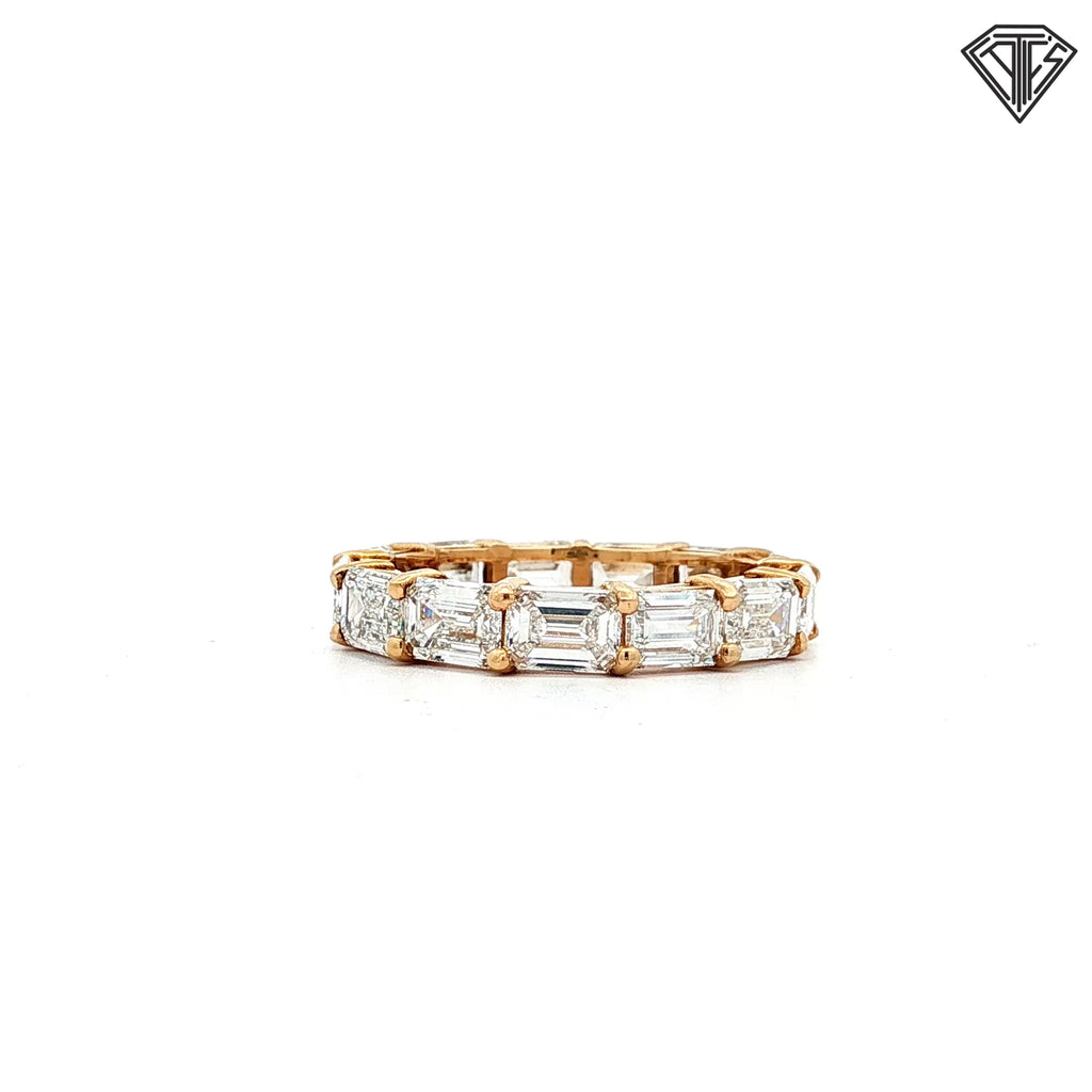 14k Yellow Gold 5.50ct   F/G/H VS2 (13) Emerald Cut East/ West Eternity Ring Size 6 1/2