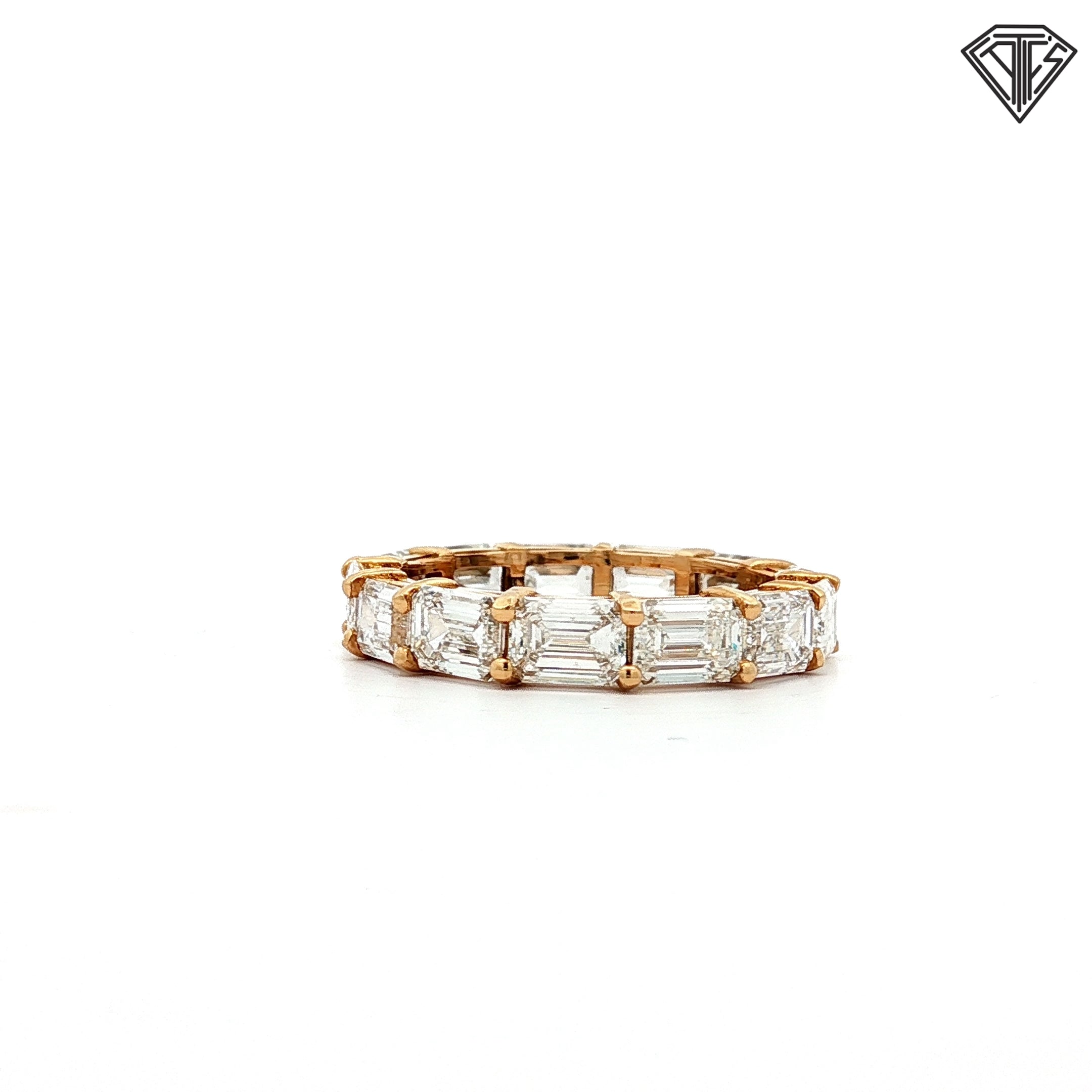 14k Yellow Gold 5.50ct   F/G/H VS2 (13) Emerald Cut East/ West Eternity Ring Size 6 1/2