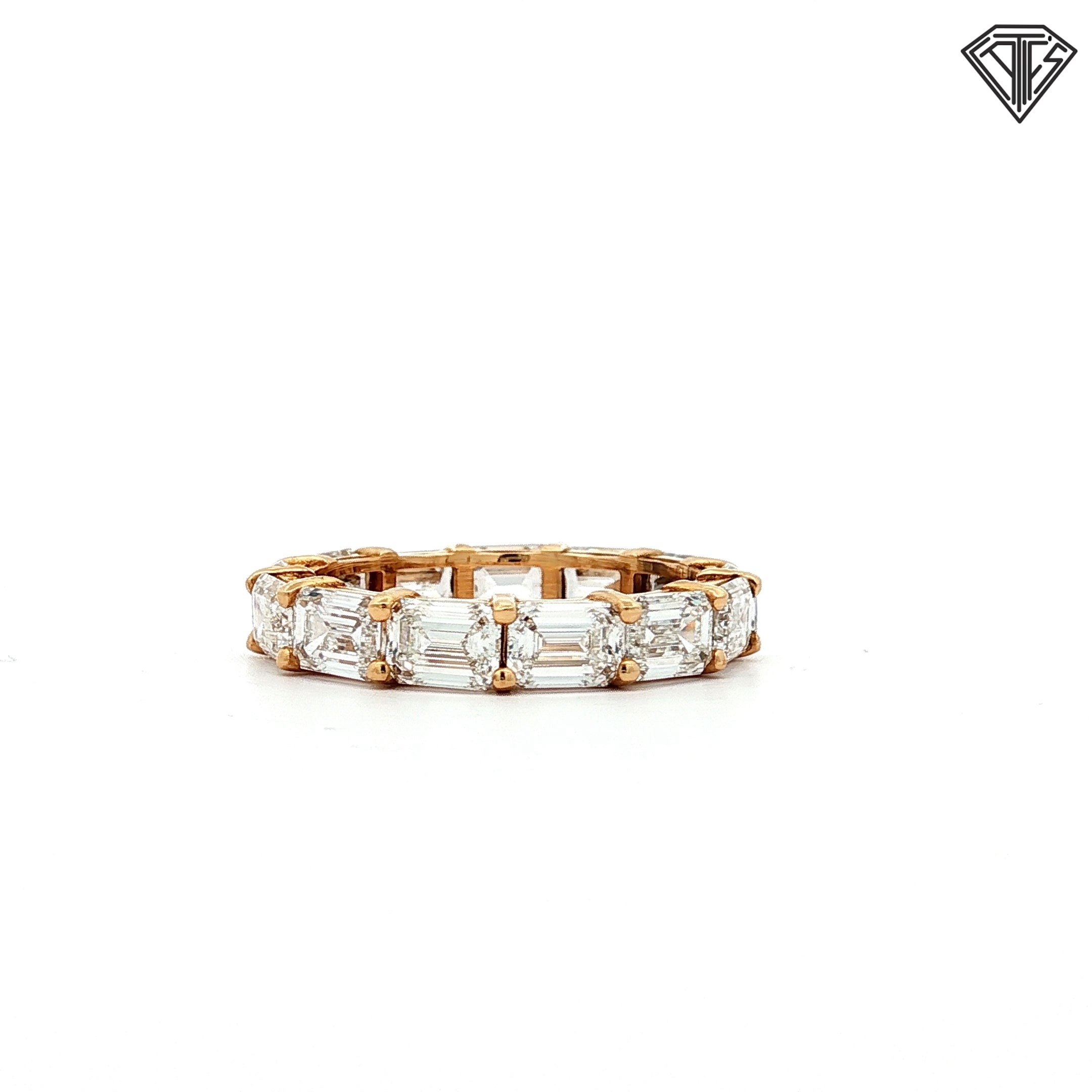 14k Yellow Gold 5.50ct   F/G/H VS2 (13) Emerald Cut East/ West Eternity Ring Size 6 1/2
