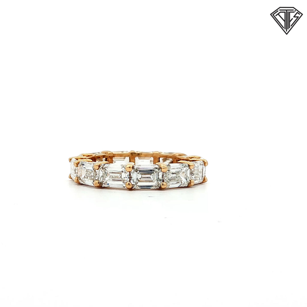 14k Yellow Gold 5.50ct   F/G/H VS2 (13) Emerald Cut East/ West Eternity Ring Size 6 1/2