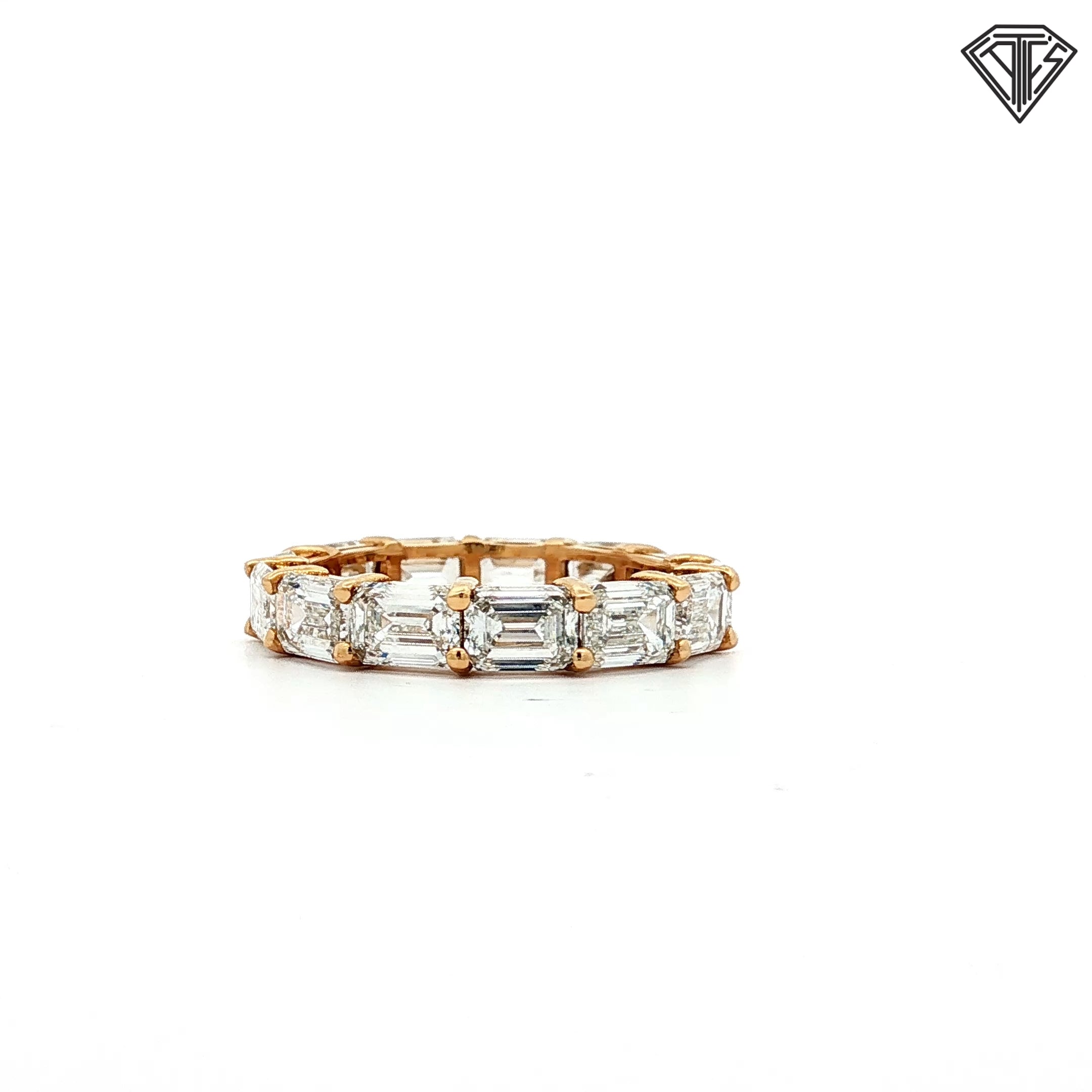 14k Yellow Gold 5.50ct   F/G/H VS2 (13) Emerald Cut East/ West Eternity Ring Size 6 1/2