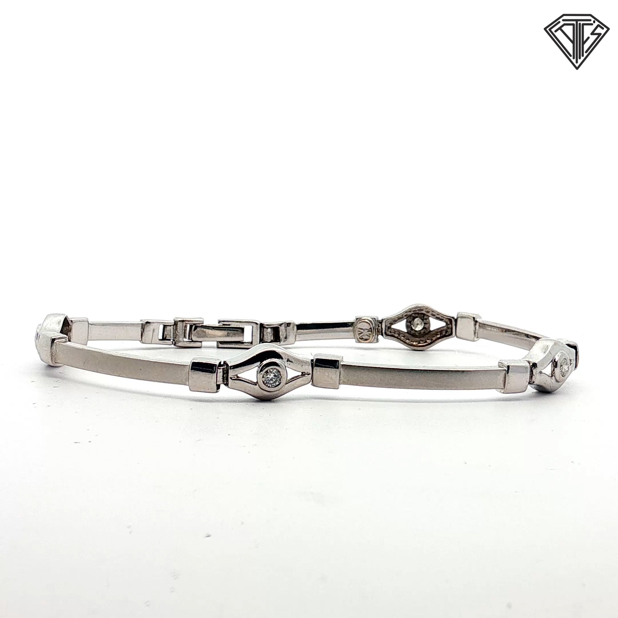 14k White Gold .20ct G SI2 Round Diamond Unisex Matte / Shiny Finish Evil Eye Bracelet