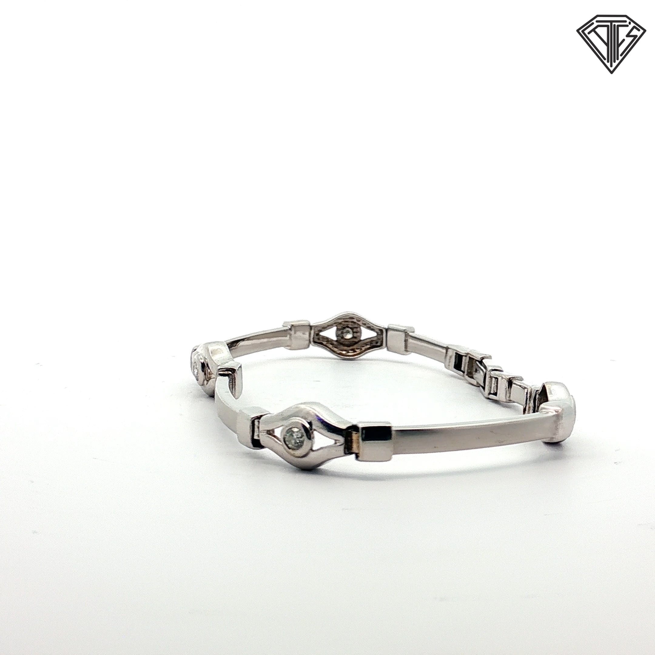 14k White Gold .20ct G SI2 Round Diamond Unisex Matte / Shiny Finish Evil Eye Bracelet
