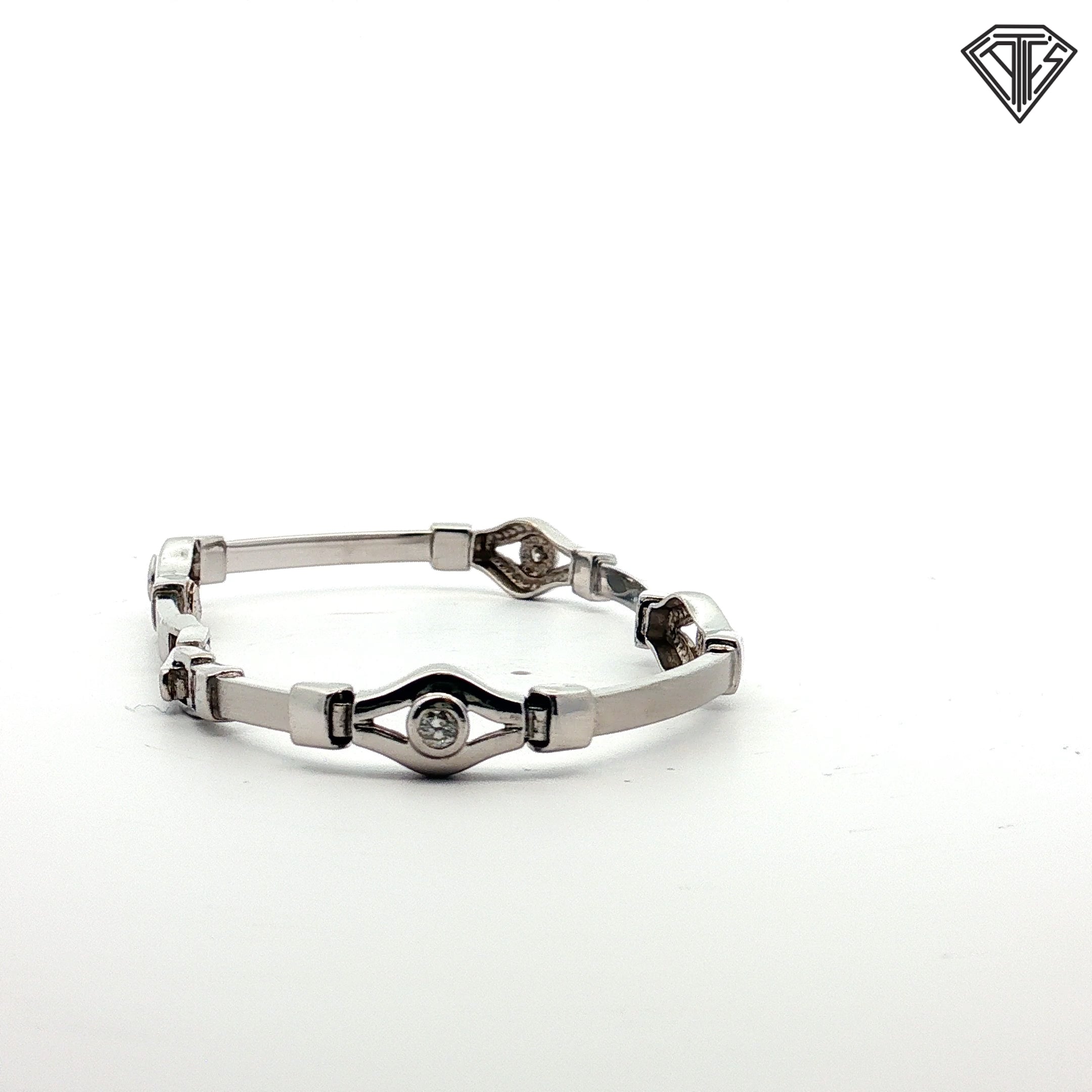 14k White Gold .20ct G SI2 Round Diamond Unisex Matte / Shiny Finish Evil Eye Bracelet