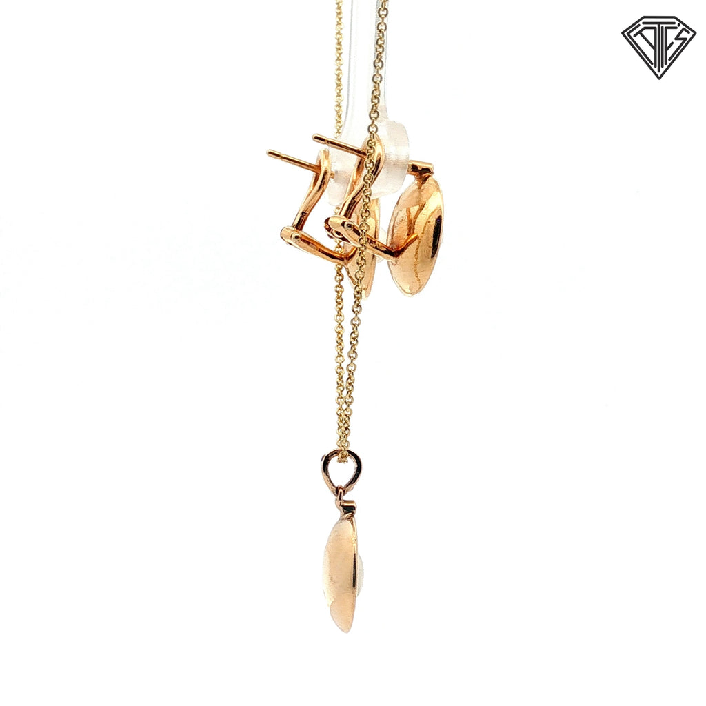 14k Yellow Gold Fresh Water White Pearl in a Shell Clip Back Earrings and Necklace Set 20"inch 2.2 gram