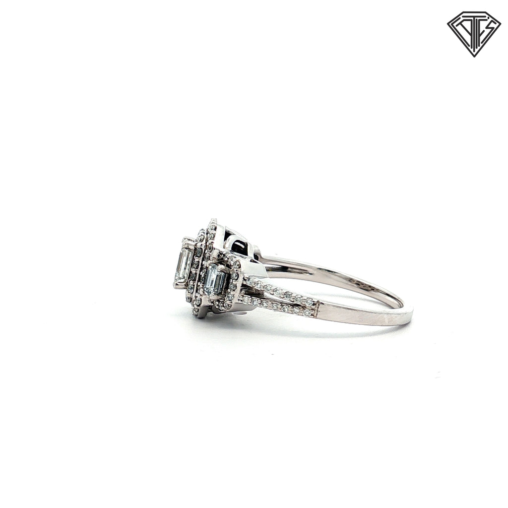 14k White Gold 1.50ct G VS2 Emerald Cut / Round Total Diamond Weight Double Halo Ring Size 7