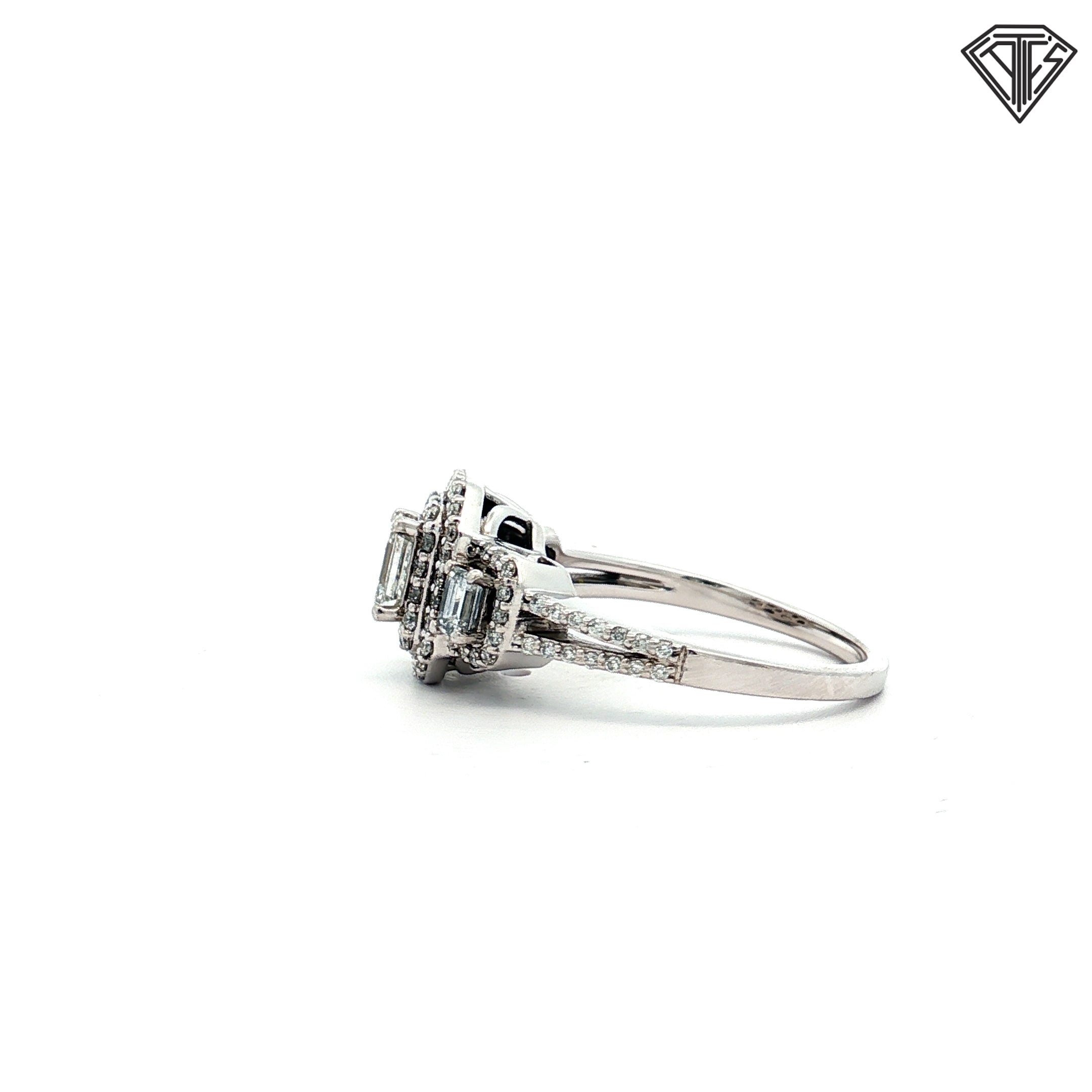 14k White Gold 1.50ct G VS2 Emerald Cut / Round Total Diamond Weight Double Halo Ring Size 7
