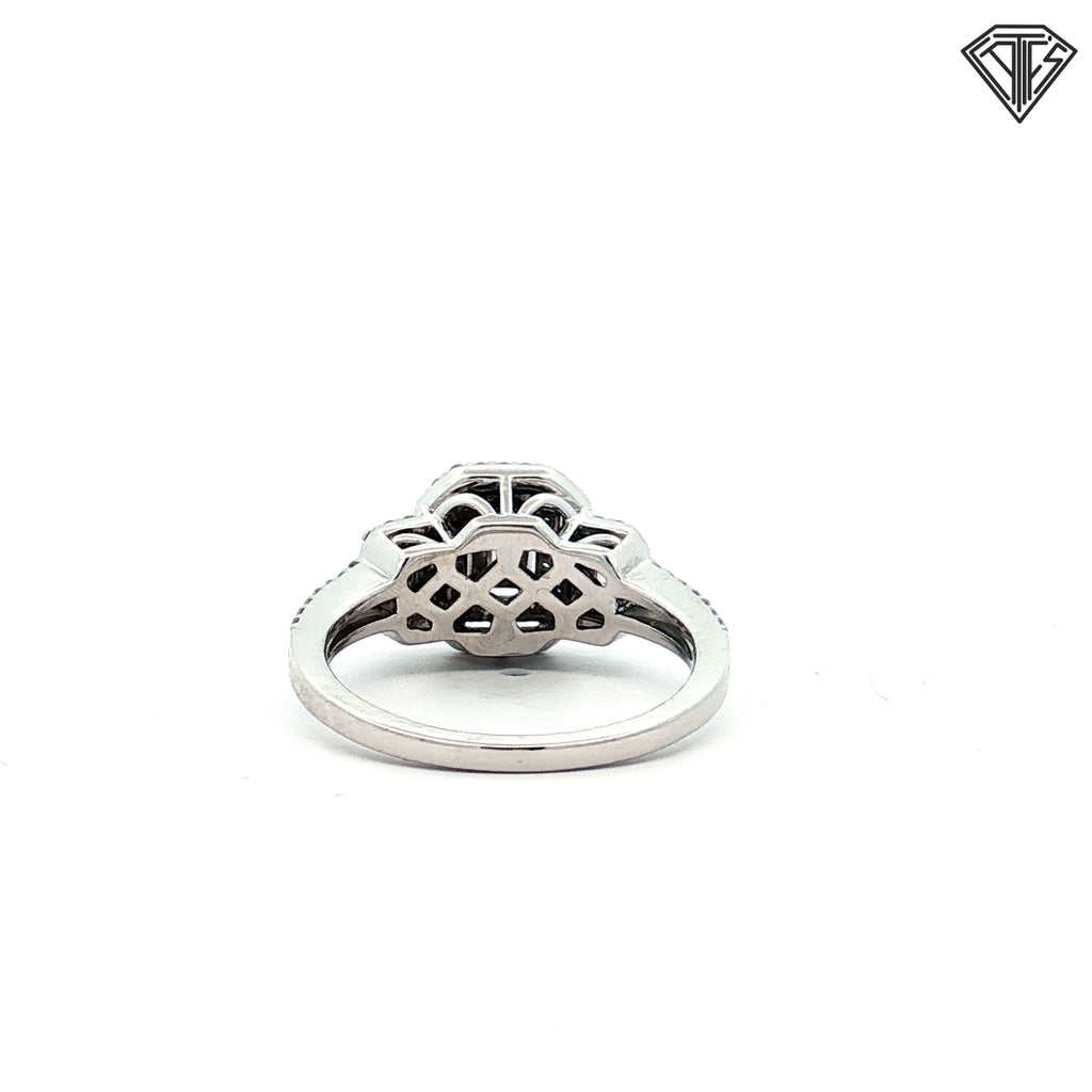 14k White Gold 1.50ct G VS2 Emerald Cut / Round Total Diamond Weight Double Halo Ring Size 7