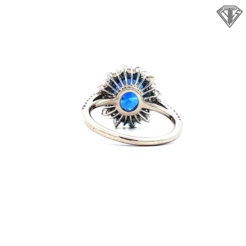 Platinum 3.50ct Oval Blue Sapphire/ .65ct G SI1 Round Diamond Ring Certified By GIA # 523841870  Size 5.5
