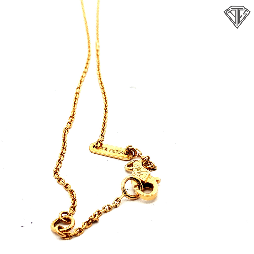 Pre-Loved 18k Yellow Gold Mother of Pearl Van Cleef & Arpeis Sweet Alhambra Pendant Necklace  15-16" inch / with Box and Paper