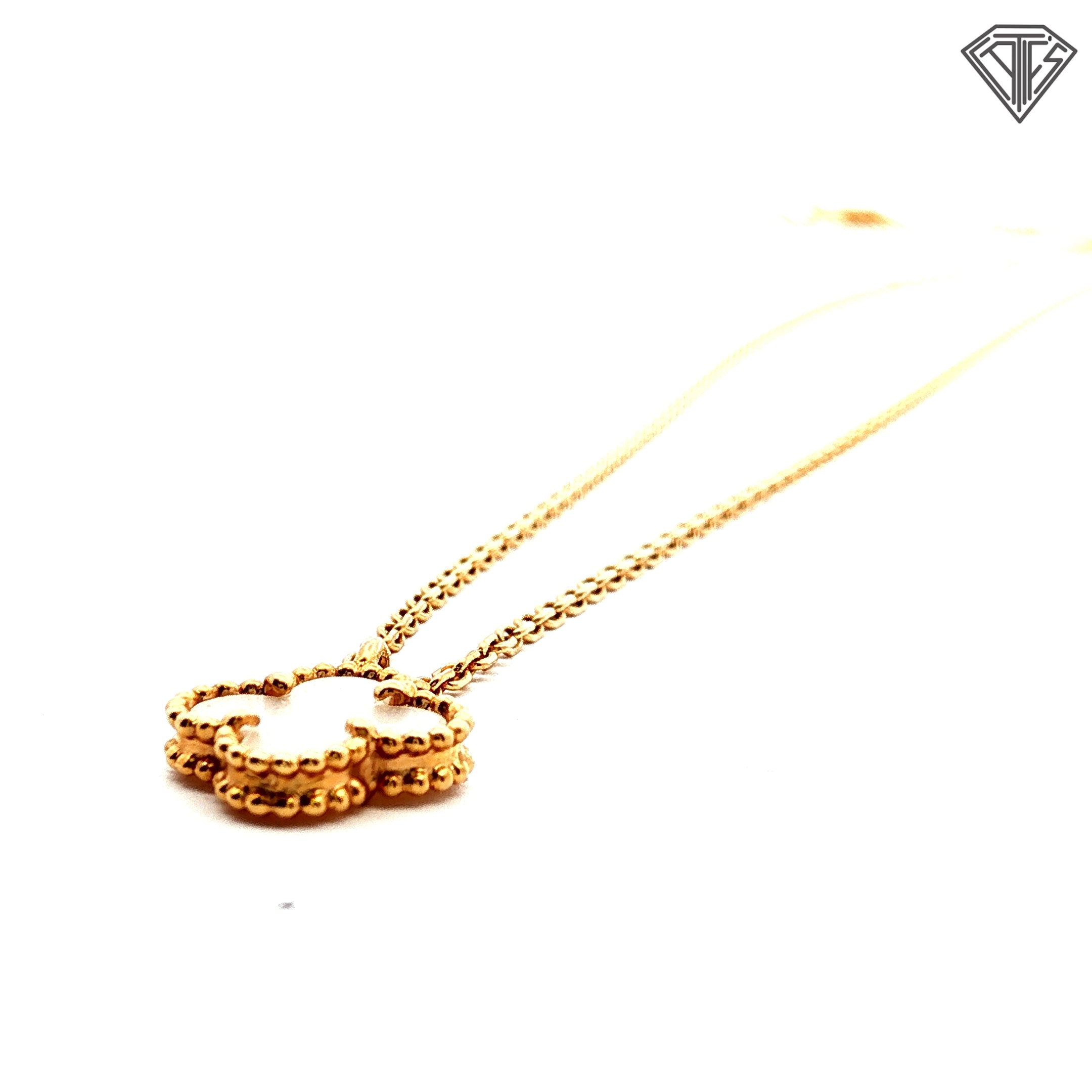 Pre-Loved 18k Yellow Gold Mother of Pearl Van Cleef & Arpeis Sweet Alhambra Pendant Necklace  15-16" inch / with Box and Paper