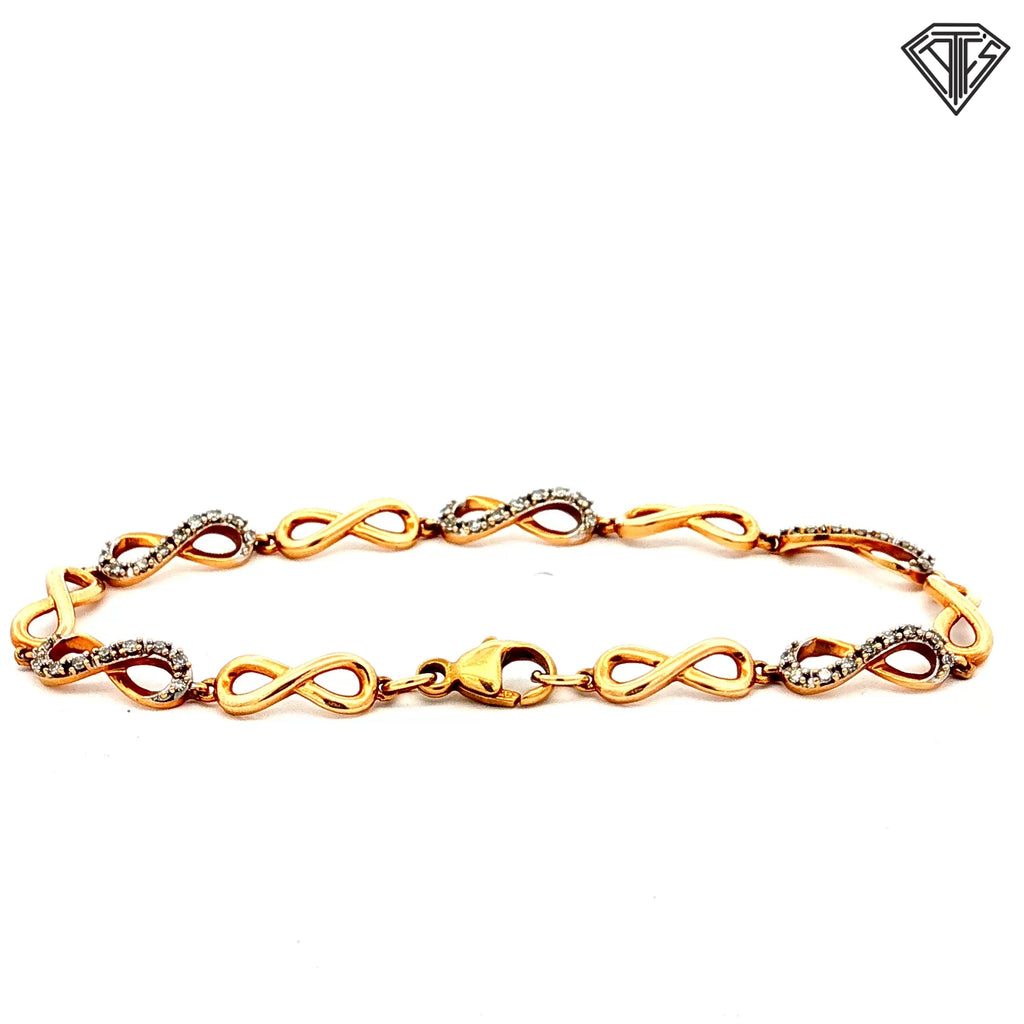 10k Two Tone Pave set in Round Cubic Zirconium Stone Infinity Baby Bracelet 6"inch 4.1 gram