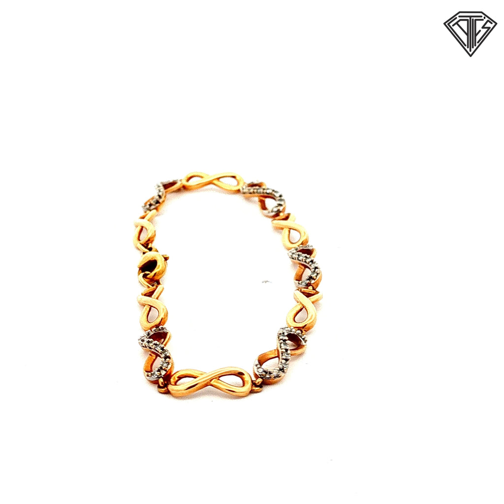 10k Two Tone Pave set in Round Cubic Zirconium Stone Infinity Baby Bracelet 6"inch 4.1 gram