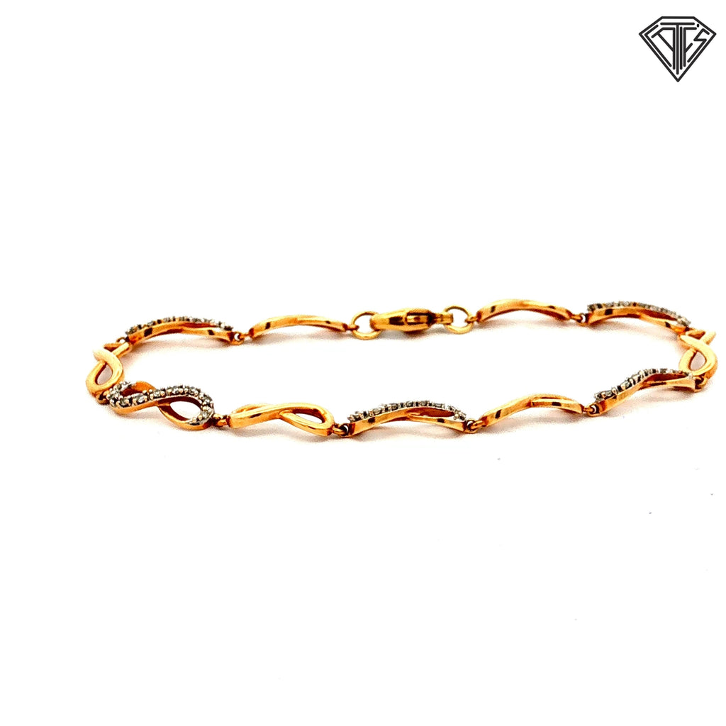 10k Two Tone Pave set in Round Cubic Zirconium Stone Infinity Baby Bracelet 6"inch 4.1 gram