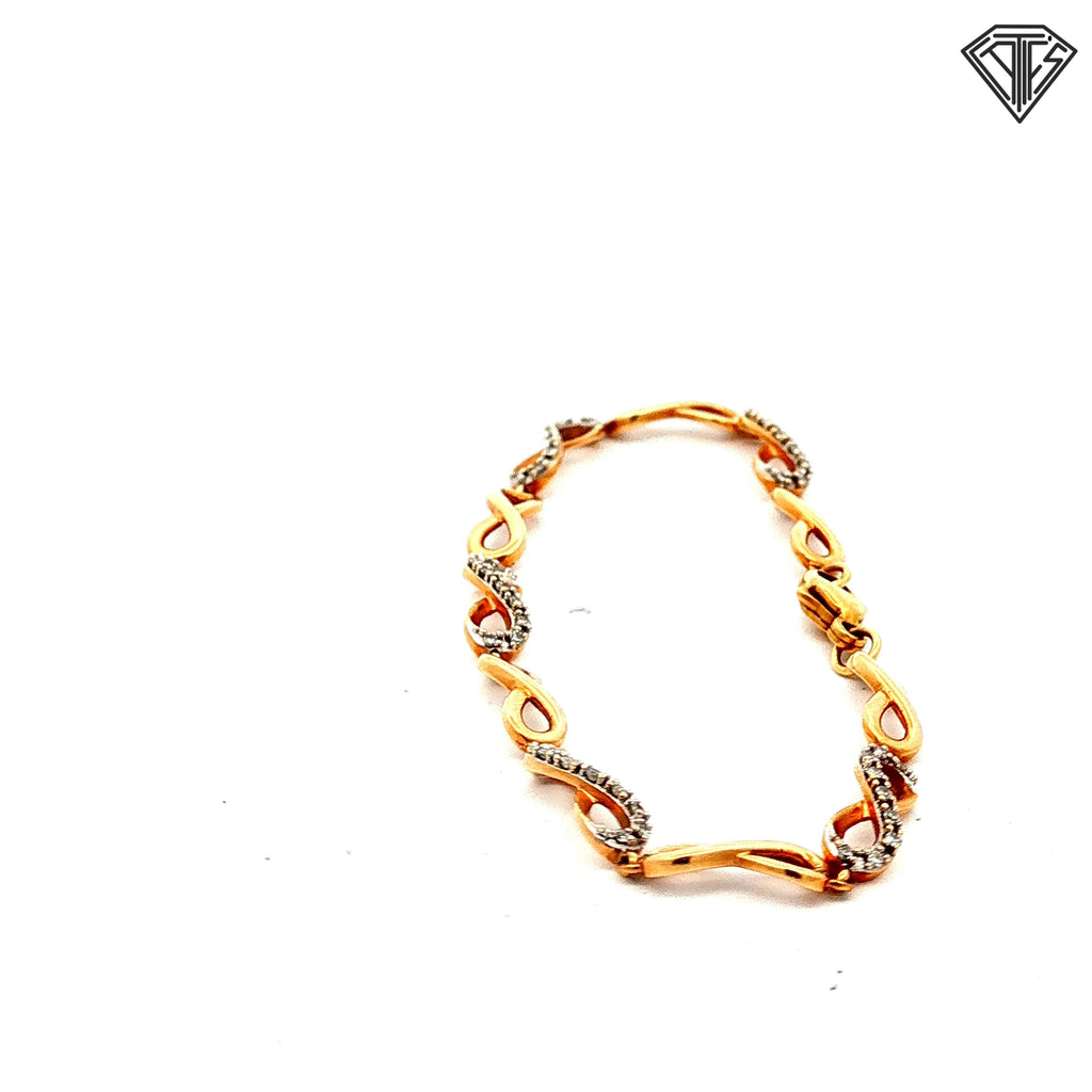 10k Two Tone Pave set in Round Cubic Zirconium Stone Infinity Baby Bracelet 6"inch 4.1 gram