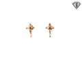 14k Yellow Gold Cubic Zirconium Baguette Stones Cross Stud Earrings 0.5 gram