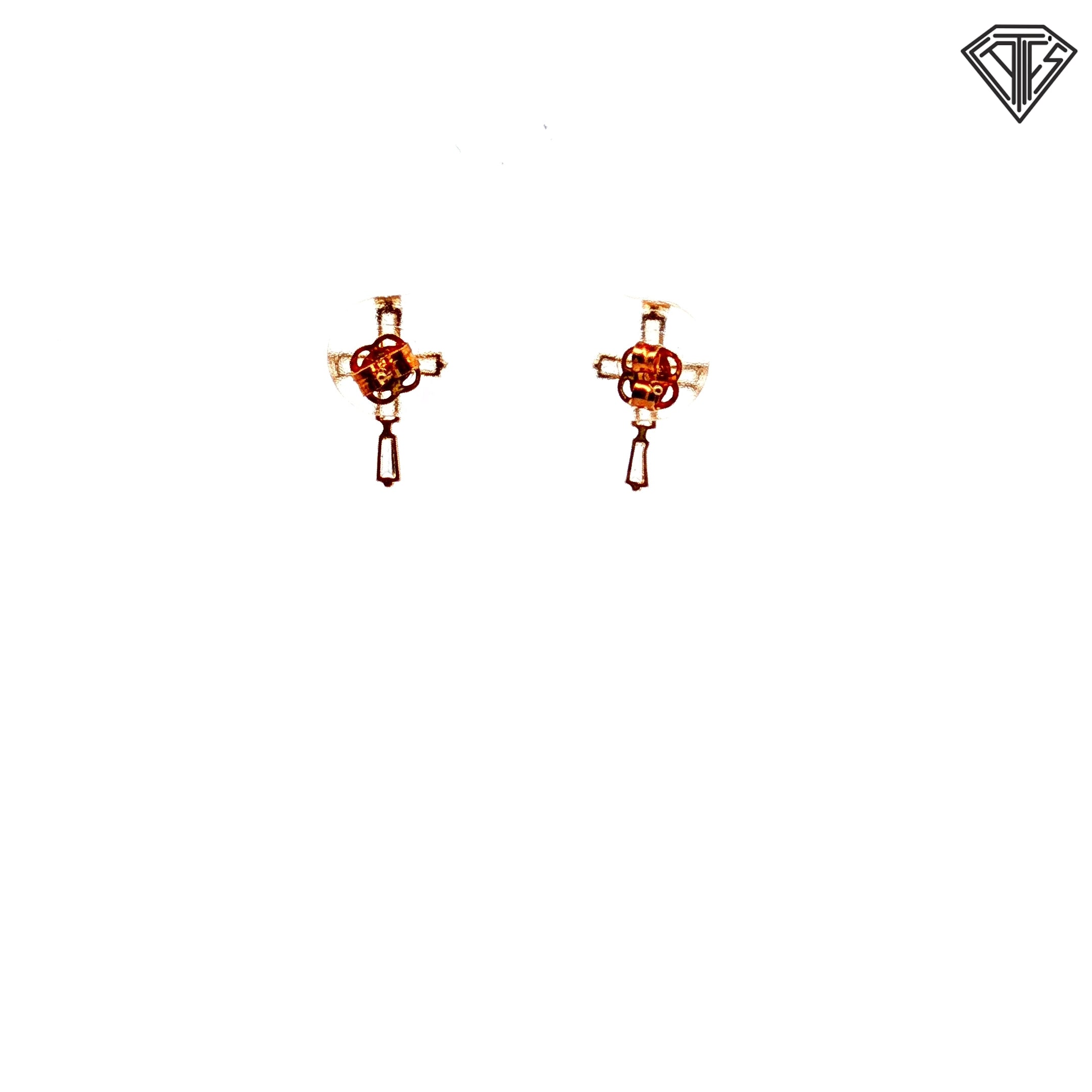 14k Yellow Gold Cubic Zirconium Baguette Stones Cross Stud Earrings 0.5 gram