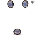 18k White Gold .80ct G SI1 Round Diamond and Oval Chalcedony Earrings and Ring Size 6.5