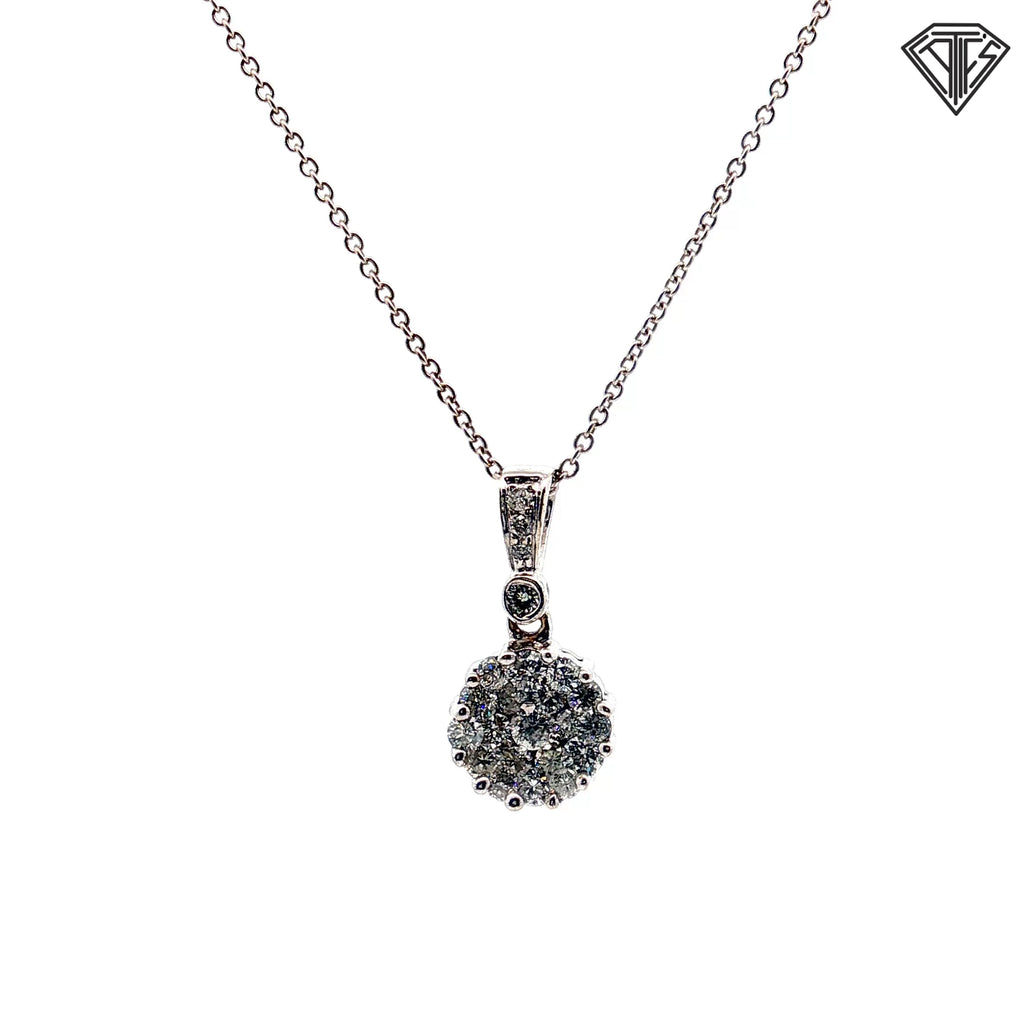 14k White Gold .75ct F SI1 Round Diamond Cluster Pendant 18"inch