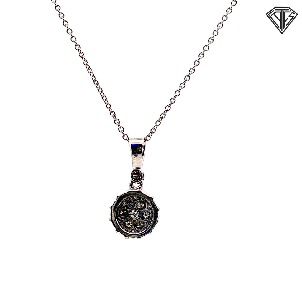 14k White Gold .75ct F SI1 Round Diamond Cluster Pendant 18"inch