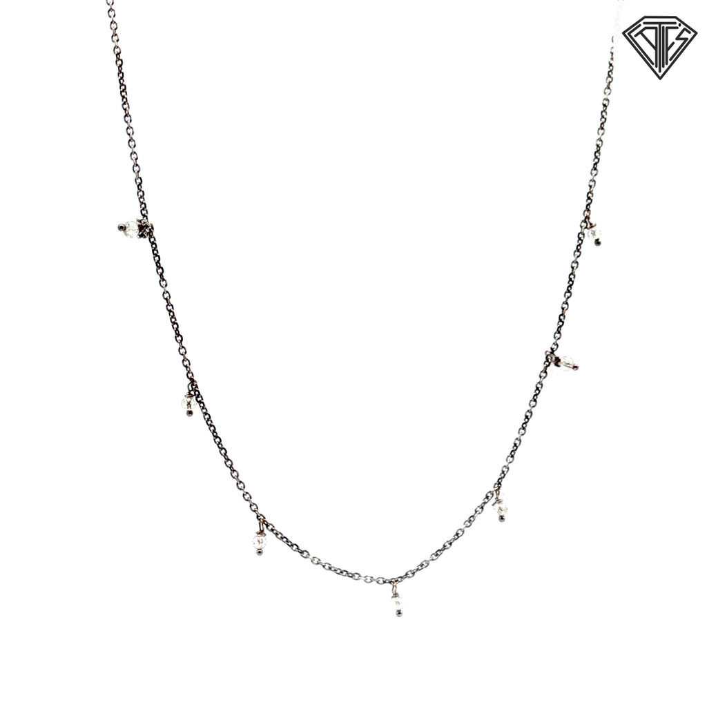 14k White Gold .25ct G SI1 Round Rough Diamond Stackable Necklace 16"inch