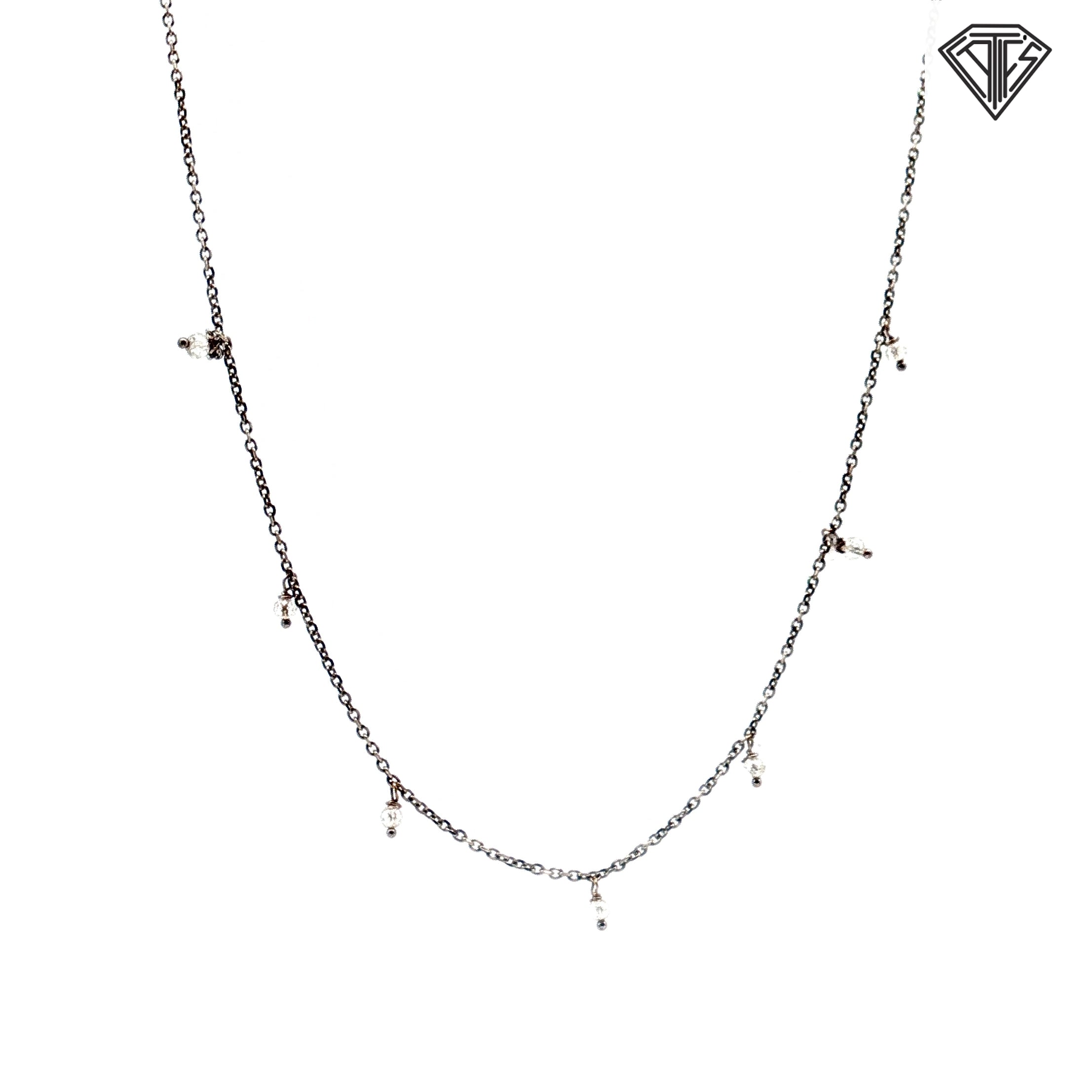 14k White Gold .25ct G SI1 Round Rough Diamond Stackable Necklace 16"inch