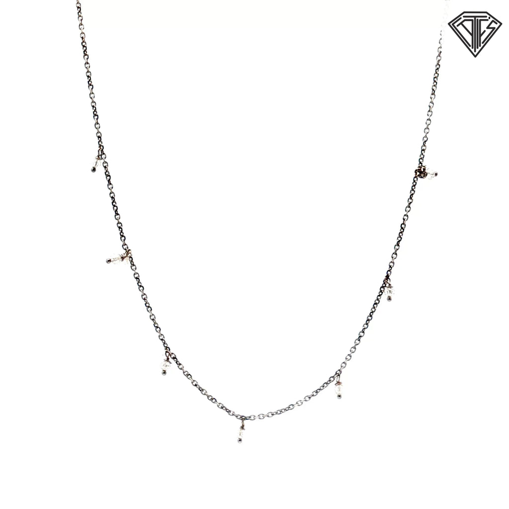 14k White Gold .25ct G SI1 Round Rough Diamond Stackable Necklace 16"inch