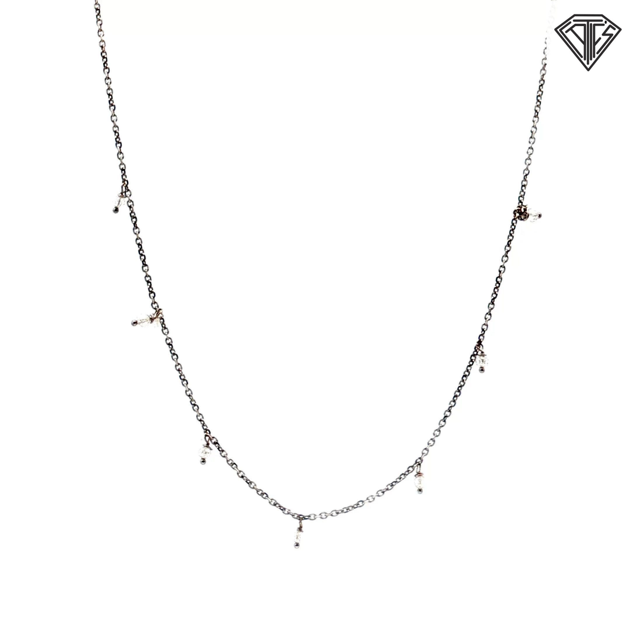 14k White Gold .25ct G SI1 Round Rough Diamond Stackable Necklace 16"inch