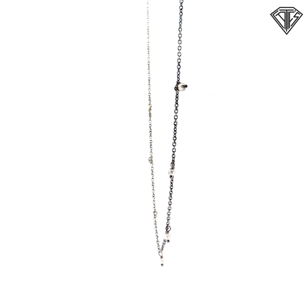 14k White Gold .25ct G SI1 Round Rough Diamond Stackable Necklace 16"inch