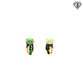 14k Yellow Gold .25ct Channel Set  Round Emerald/ 6x4 Oval Jade and Round Diamond Accent Earrings