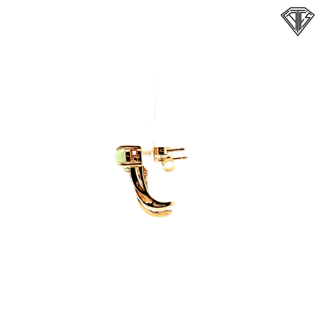 14k Yellow Gold .25ct Channel Set  Round Emerald/ 6x4 Oval Jade and Round Diamond Accent Earrings