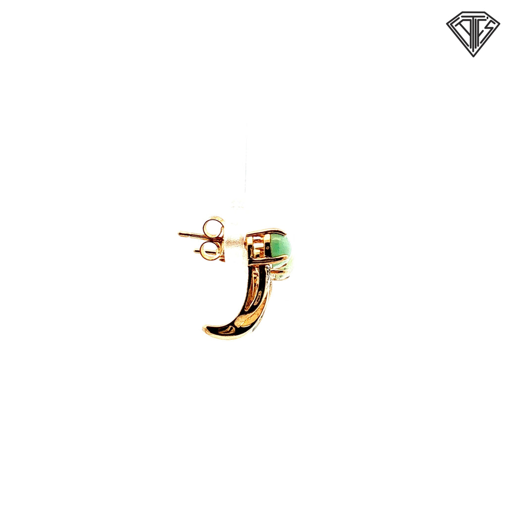 14k Yellow Gold .25ct Channel Set  Round Emerald/ 6x4 Oval Jade and Round Diamond Accent Earrings