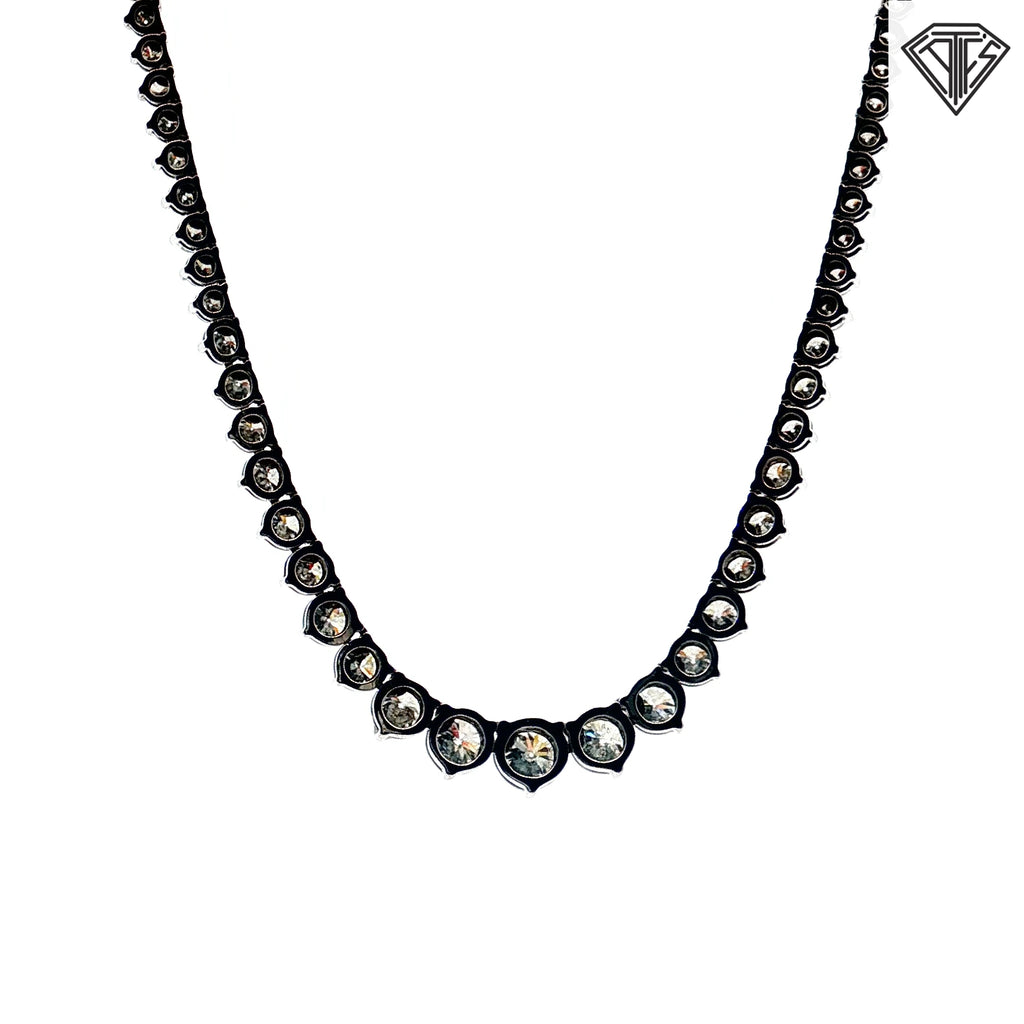 14k White Gold 10.00ct G SI2 / I1 Round Diamond Riviera Necklace 16" inch