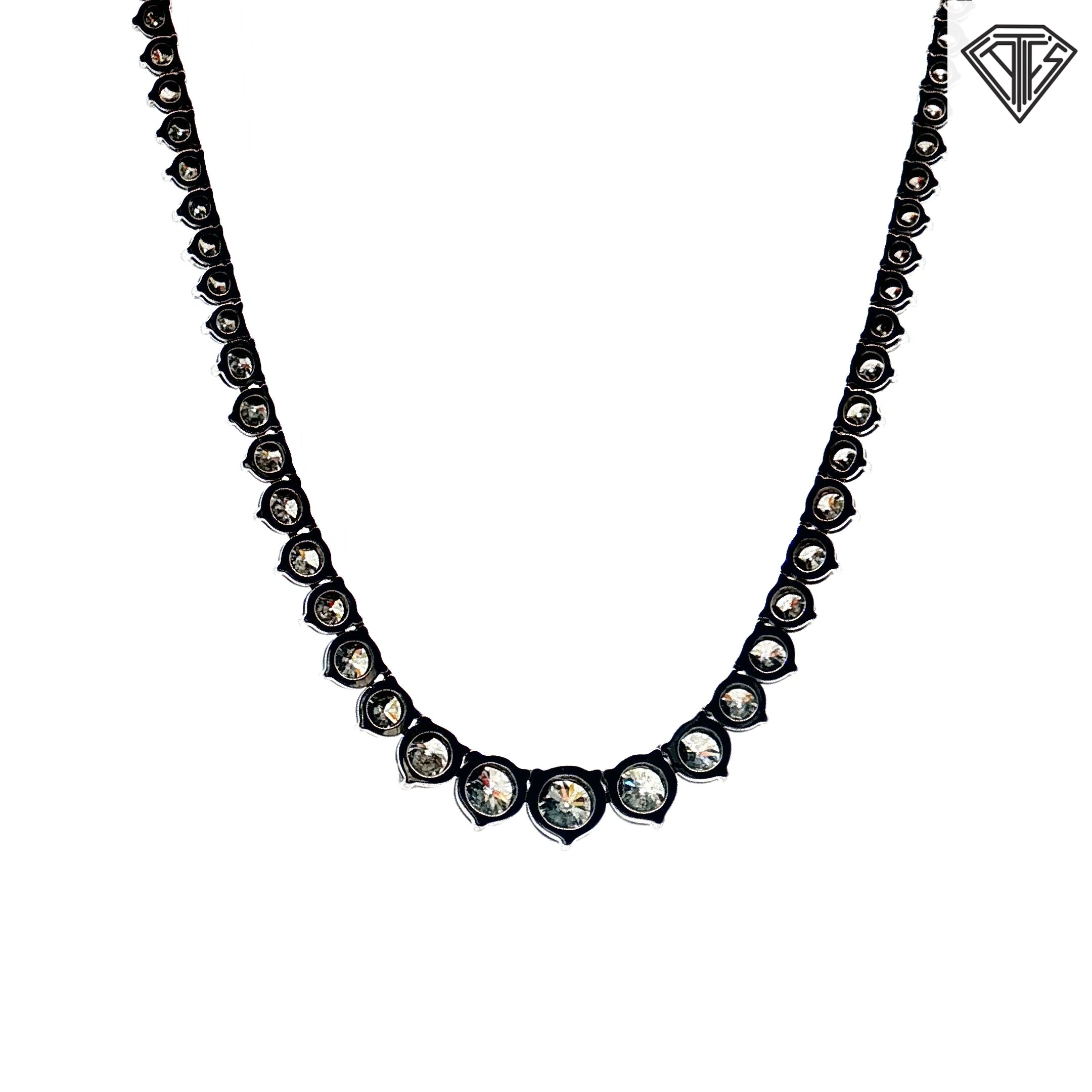 14k White Gold 10.00ct G SI2 / I1 Round Diamond Riviera Necklace 16" inch