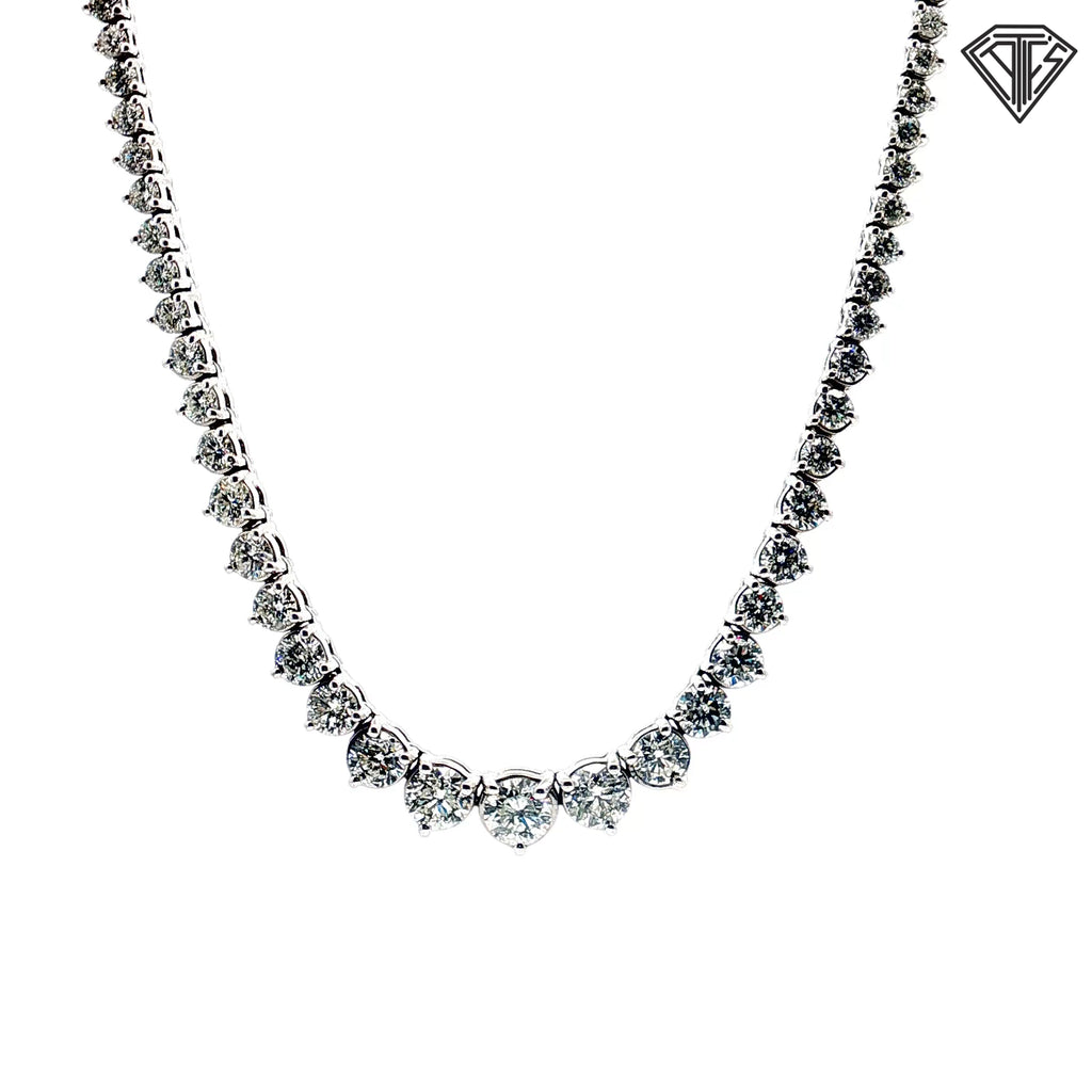 14k White Gold 10.00ct G SI2 / I1 Round Diamond Riviera Necklace 16" inch