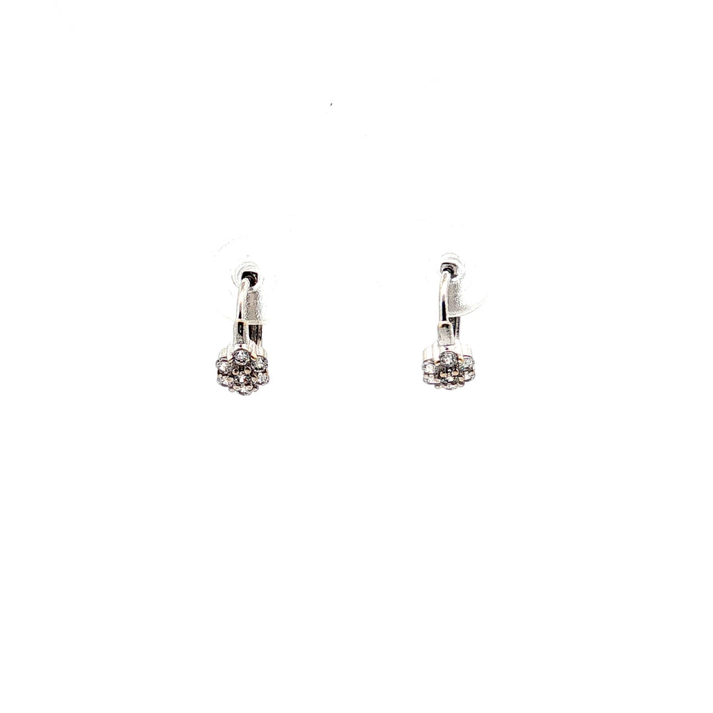 18k White Gold Round Cubic Zirconium Flower Cluster Baby Hoops 1.1 gram