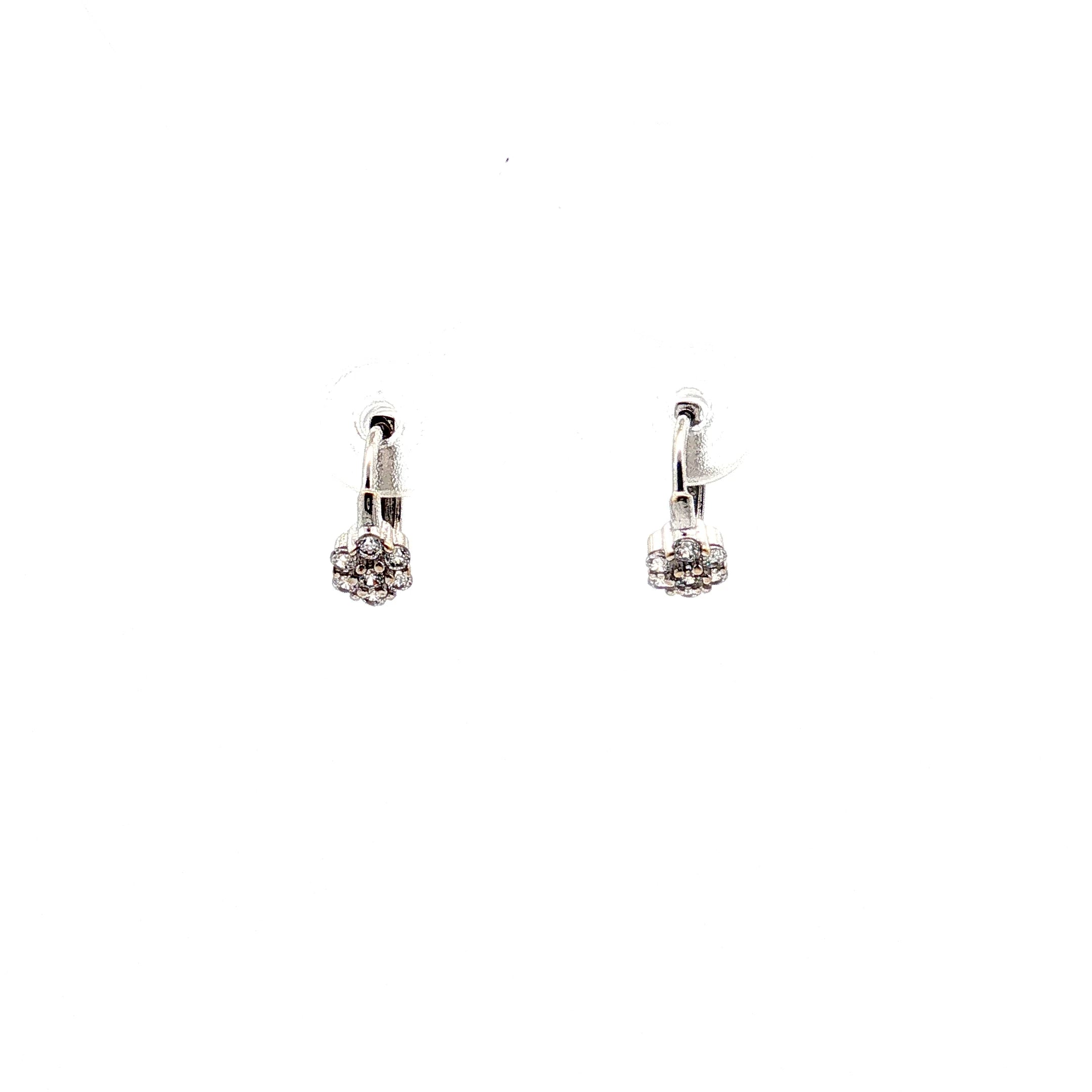 18k White Gold Round Cubic Zirconium Flower Cluster Baby Hoops 1.1 gram