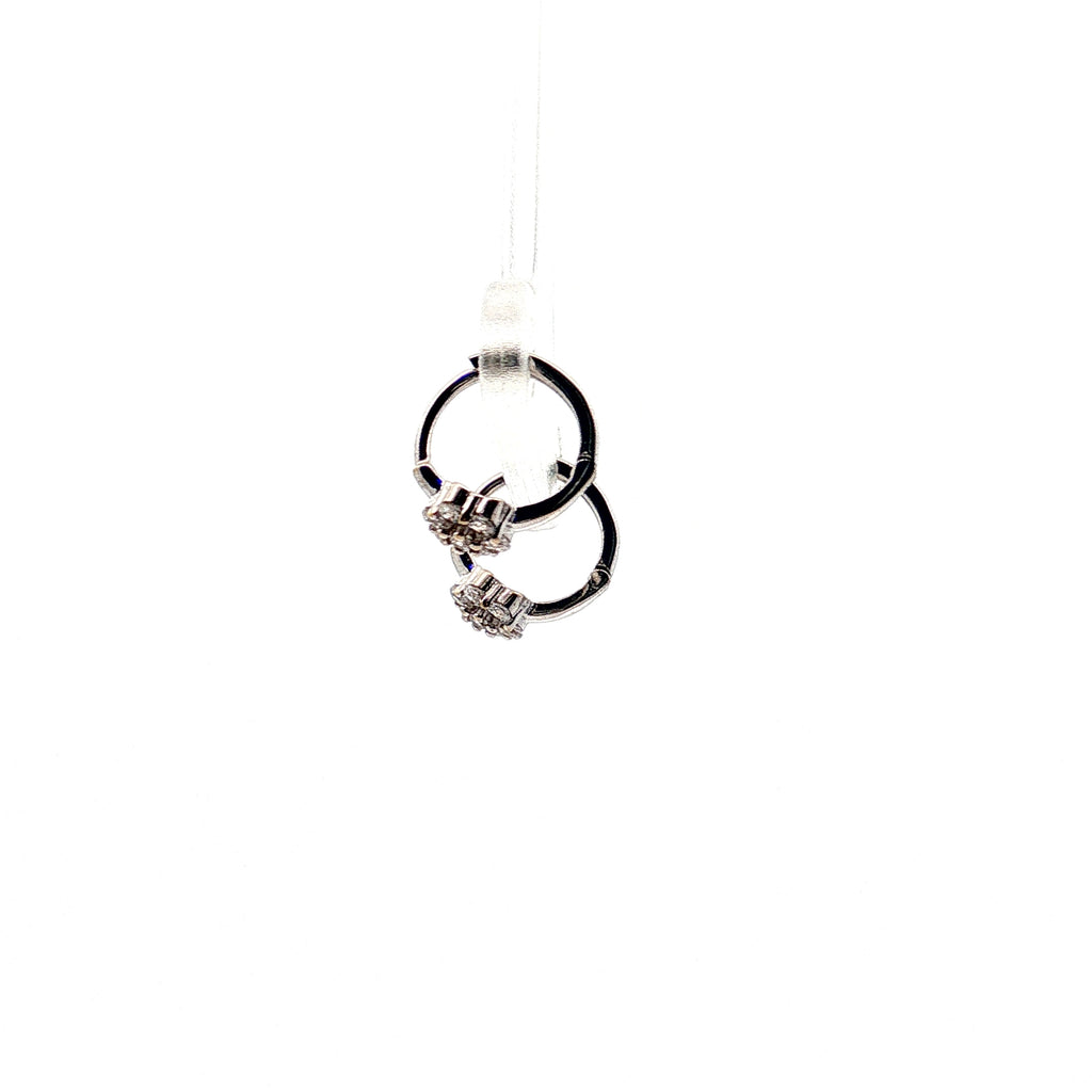 18k White Gold Round Cubic Zirconium Flower Cluster Baby Hoops 1.1 gram