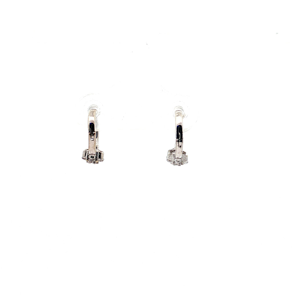 18k White Gold Round Cubic Zirconium Flower Cluster Baby Hoops 1.1 gram