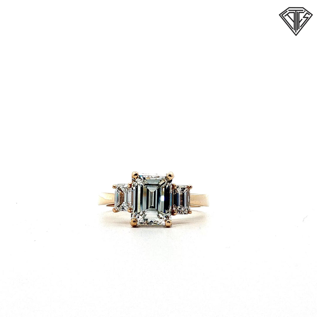 14k Yellow Gold 1.87ct G VS2 Emerald Cut/ .60ct G VS2 Emerald Cut Engagement Ring Size 7 Certified By GIA # 2245004137