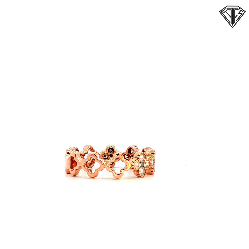 18k Rose Gold .50ct F VS2 Round Diamond Clover Multigrain Ring Size 6