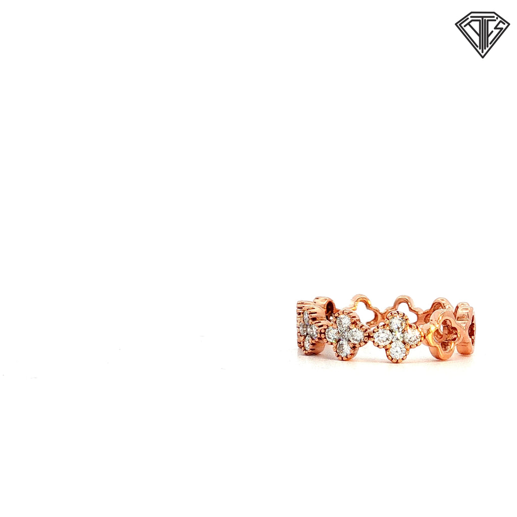 18k Rose Gold .50ct F VS2 Round Diamond Clover Multigrain Ring Size 6