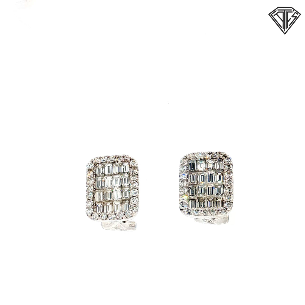 18k White Gold 2.10ct F VS1 Baguette and Round Invisible Set with Diamond Halo / Clip Back Earrings